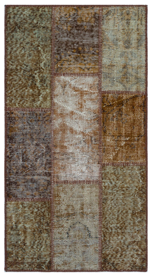 Brown Over Dyed Patchwork Unique Rug 2'7'' x 4'11'' ft 80 x 150 cm