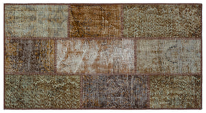 Brown Over Dyed Patchwork Unique Rug 2'7'' x 4'11'' ft 80 x 150 cm