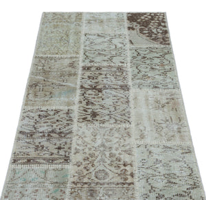 Beige Over Dyed Patchwork Unique Rug 2'7'' x 4'11'' ft 80 x 150 cm