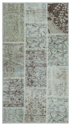 Beige Over Dyed Patchwork Unique Rug 2'7'' x 4'11'' ft 80 x 150 cm