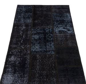 Black Over Dyed Patchwork Unique Rug 2'7'' x 4'11'' ft 80 x 150 cm
