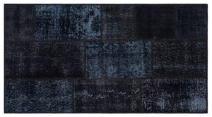 Black Over Dyed Patchwork Unique Rug 2'7'' x 4'11'' ft 80 x 150 cm