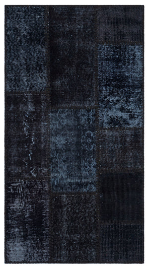 Black Over Dyed Patchwork Unique Rug 2'7'' x 4'11'' ft 80 x 150 cm