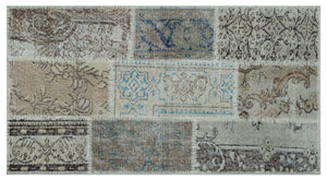 Beige Over Dyed Patchwork Unique Rug 2'7'' x 4'11'' ft 80 x 150 cm