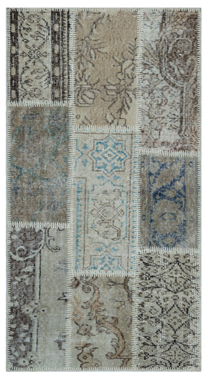 Beige Over Dyed Patchwork Unique Rug 2'7'' x 4'11'' ft 80 x 150 cm