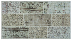 Beige Over Dyed Patchwork Unique Rug 2'7'' x 4'11'' ft 80 x 150 cm