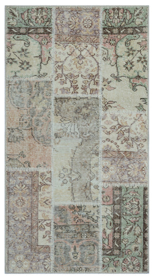 Beige Over Dyed Patchwork Unique Rug 2'7'' x 4'11'' ft 80 x 150 cm