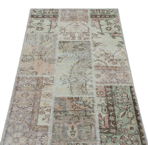 Beige Over Dyed Patchwork Unique Rug 2'7'' x 4'11'' ft 80 x 150 cm