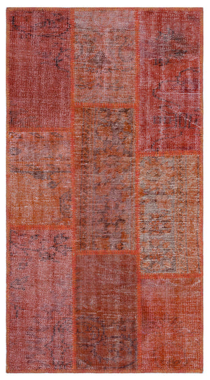 Red Over Dyed Patchwork Unique Rug 2'7'' x 4'11'' ft 80 x 150 cm