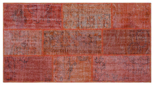 Red Over Dyed Patchwork Unique Rug 2'7'' x 4'11'' ft 80 x 150 cm