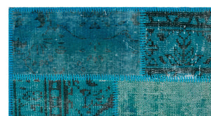 Turquoise Over Dyed Patchwork Unique Rug 2'7'' x 4'11'' ft 80 x 150 cm