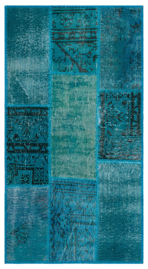 Turquoise Over Dyed Patchwork Unique Rug 2'7'' x 4'11'' ft 80 x 150 cm