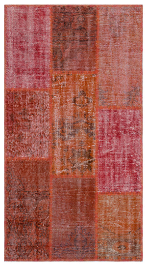 Red Over Dyed Patchwork Unique Rug 2'7'' x 4'11'' ft 80 x 150 cm