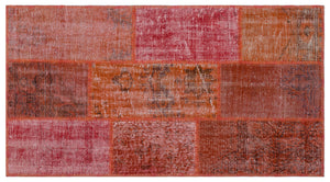 Red Over Dyed Patchwork Unique Rug 2'7'' x 4'11'' ft 80 x 150 cm