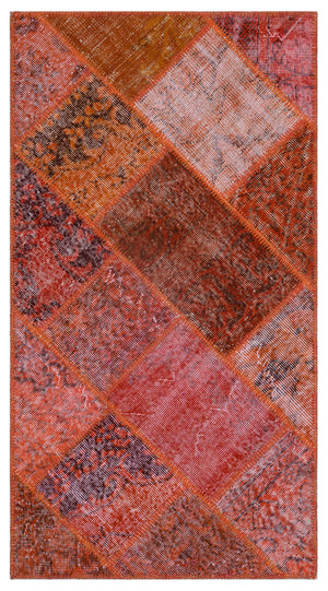 Red Over Dyed Patchwork Unique Rug 2'7'' x 4'11'' ft 80 x 150 cm