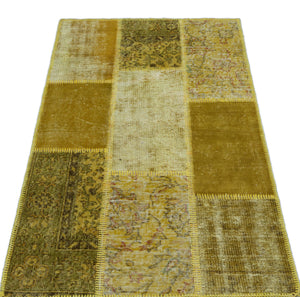 Yellow Over Dyed Patchwork Unique Rug 2'7'' x 4'11'' ft 80 x 150 cm