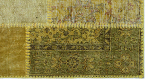 Yellow Over Dyed Patchwork Unique Rug 2'7'' x 4'11'' ft 80 x 150 cm