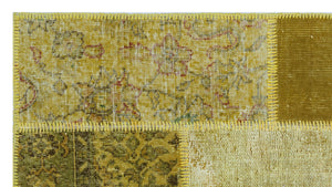 Yellow Over Dyed Patchwork Unique Rug 2'7'' x 4'11'' ft 80 x 150 cm