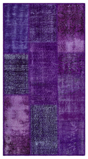 Purple Over Dyed Patchwork Unique Rug 2'7'' x 4'11'' ft 80 x 150 cm