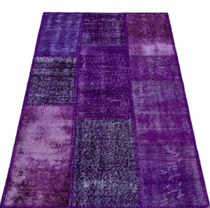 Purple Over Dyed Patchwork Unique Rug 2'7'' x 4'11'' ft 80 x 150 cm
