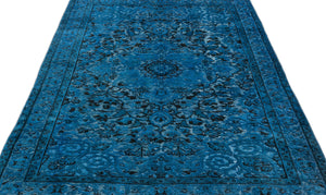 Turquoise Over Dyed Carved Rug 5'4'' x 8'8'' ft 162 x 264 cm