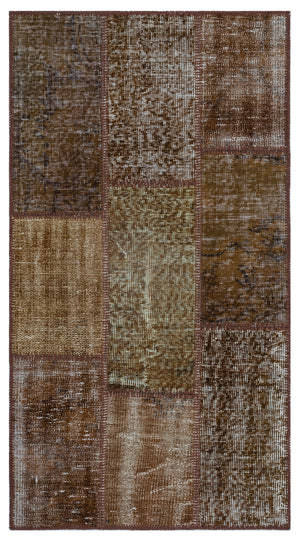 Brown Over Dyed Patchwork Unique Rug 2'7'' x 4'11'' ft 80 x 150 cm