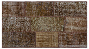 Brown Over Dyed Patchwork Unique Rug 2'7'' x 4'11'' ft 80 x 150 cm