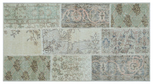 Beige Over Dyed Patchwork Unique Rug 2'7'' x 4'11'' ft 80 x 150 cm