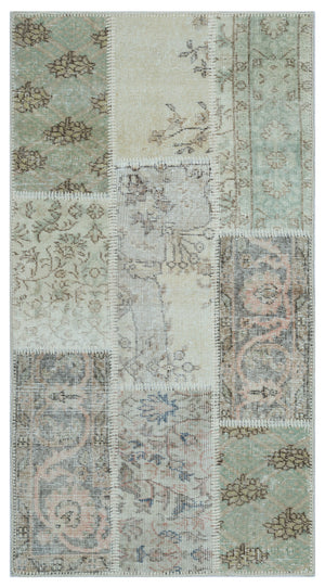 Beige Over Dyed Patchwork Unique Rug 2'7'' x 4'11'' ft 80 x 150 cm