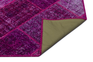 Fuchsia Over Dyed Patchwork Unique Rug 3'11'' x 5'11'' ft 120 x 180 cm