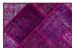 Fuchsia Over Dyed Patchwork Unique Rug 3'11'' x 5'11'' ft 120 x 180 cm
