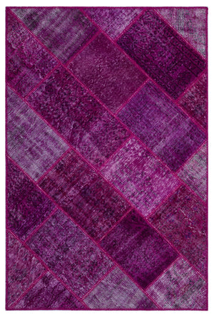 Fuchsia Over Dyed Patchwork Unique Rug 3'11'' x 5'11'' ft 120 x 180 cm