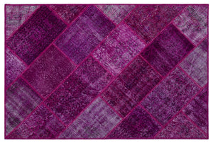 Fuchsia Over Dyed Patchwork Unique Rug 3'11'' x 5'11'' ft 120 x 180 cm