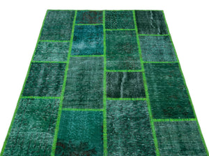 Green Over Dyed Patchwork Unique Rug 3'11'' x 5'11'' ft 120 x 180 cm