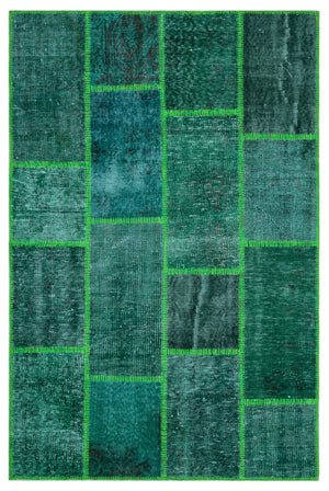 Green Over Dyed Patchwork Unique Rug 3'11'' x 5'11'' ft 120 x 180 cm