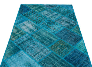 Turquoise Over Dyed Patchwork Unique Rug 3'11'' x 5'11'' ft 120 x 180 cm