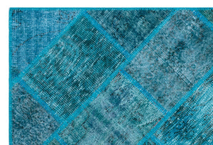 Turquoise Over Dyed Patchwork Unique Rug 3'11'' x 5'11'' ft 120 x 180 cm