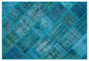 Turquoise Over Dyed Patchwork Unique Rug 3'11'' x 5'11'' ft 120 x 180 cm