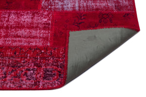 Red Over Dyed Patchwork Unique Rug 3'11'' x 5'11'' ft 120 x 180 cm