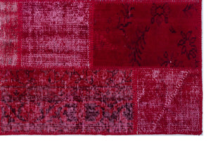 Red Over Dyed Patchwork Unique Rug 3'11'' x 5'11'' ft 120 x 180 cm