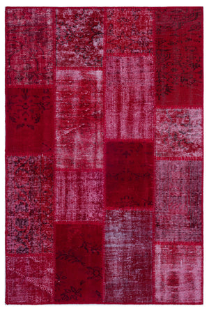 Red Over Dyed Patchwork Unique Rug 3'11'' x 5'11'' ft 120 x 180 cm