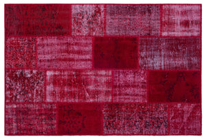 Red Over Dyed Patchwork Unique Rug 3'11'' x 5'11'' ft 120 x 180 cm