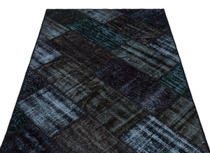 Black Over Dyed Patchwork Unique Rug 3'11'' x 5'11'' ft 120 x 180 cm