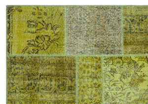 Green Over Dyed Patchwork Unique Rug 5'3'' x 7'7'' ft 160 x 230 cm