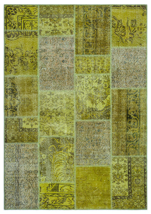 Green Over Dyed Patchwork Unique Rug 5'3'' x 7'7'' ft 160 x 230 cm