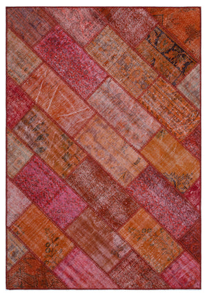 Red Over Dyed Patchwork Unique Rug 5'3'' x 7'7'' ft 160 x 230 cm