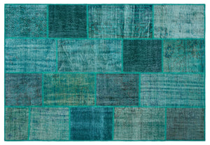 Turquoise Over Dyed Patchwork Unique Rug 5'3'' x 7'7'' ft 160 x 230 cm