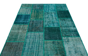 Turquoise Over Dyed Patchwork Unique Rug 5'3'' x 7'7'' ft 160 x 230 cm
