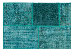 Turquoise Over Dyed Patchwork Unique Rug 5'3'' x 7'7'' ft 160 x 230 cm