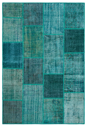 Turquoise Over Dyed Patchwork Unique Rug 5'3'' x 7'7'' ft 160 x 230 cm